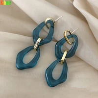 kshmir new dark blue acrylic with gold metallic geometric circle exaggerated long earrings for girls jewelry 2021