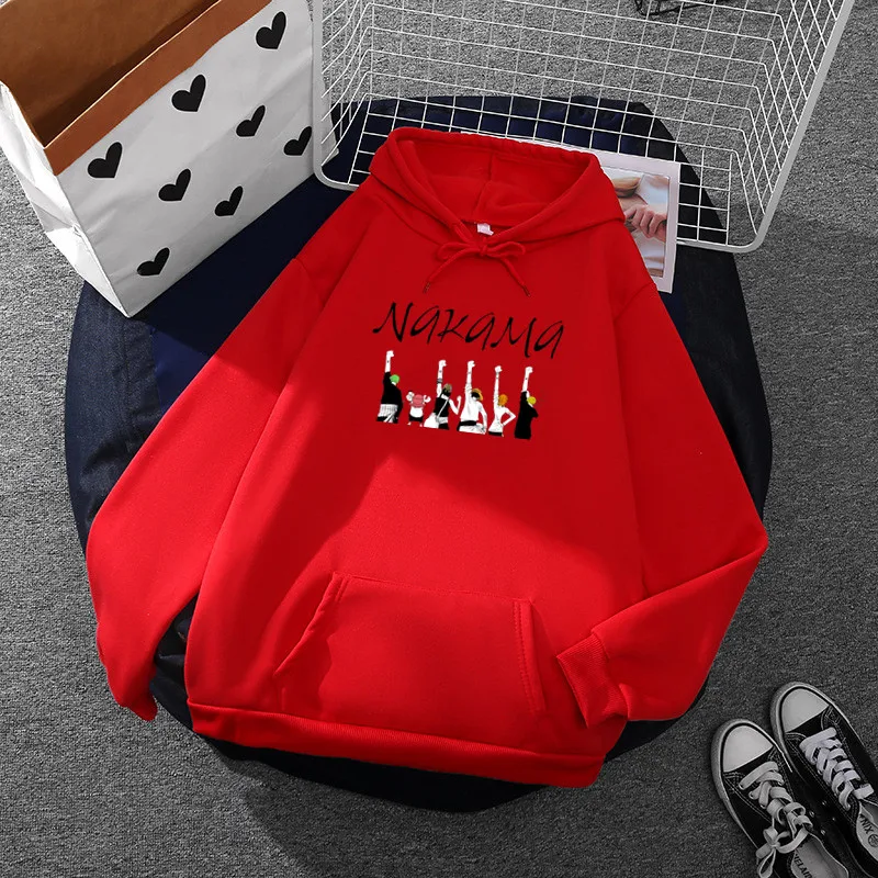 

Толстовка Женская с японским аниме принтом Накама, худи, топ, модная уличная одежда с капюшоном, красная Толстовка Оверсайз