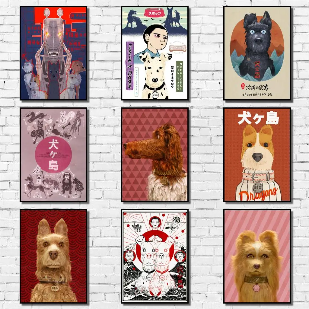 50 Designs Wes Anderson Movie Isle of Dogs Whitepaper Poster Artwork Fancy Wall Sticker for Coffee House Bar