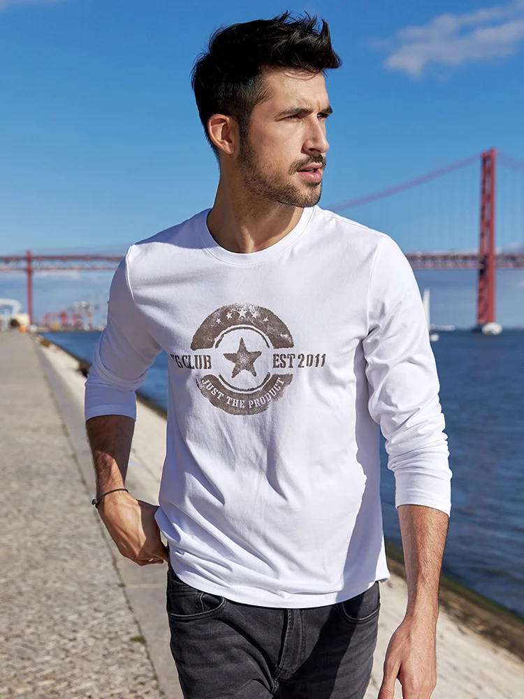 

Kuegou cotton men'st shirt long sleeve male European and American fashion style letters printed cotton T-shirt autumn ZT-7721