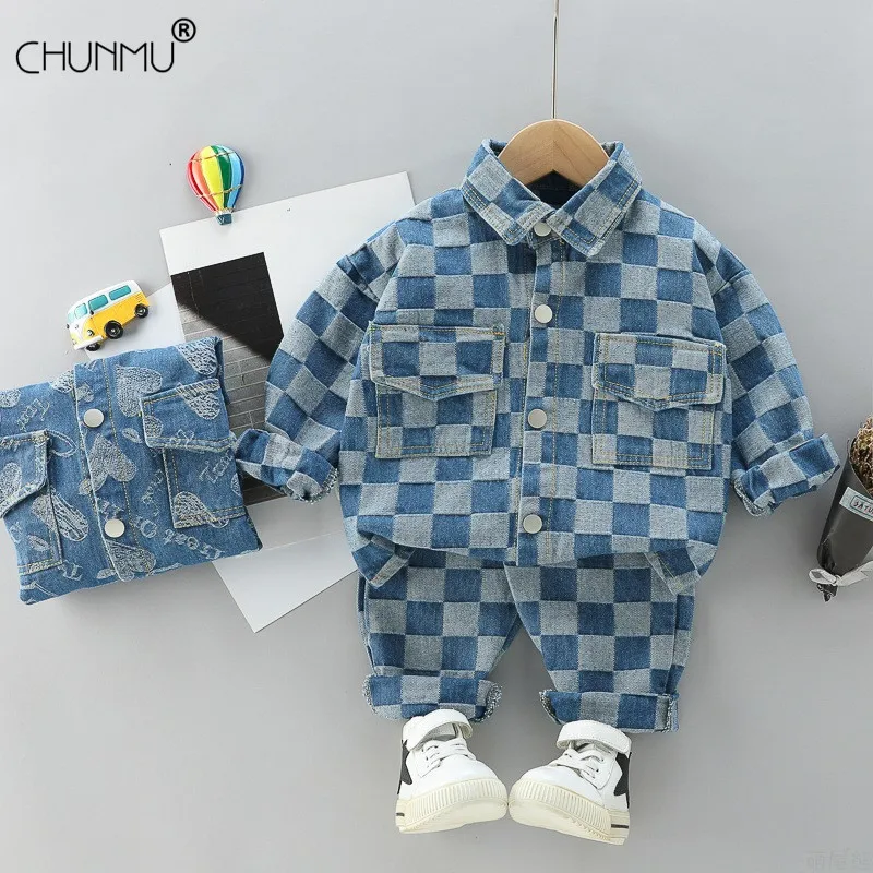 

Весенне-осенняя одежда для маленьких девочек; Детская клетчатая куртка с лацканами; Брюки; 2 шт./компл.; Повседневный костюм для маленьких ма...