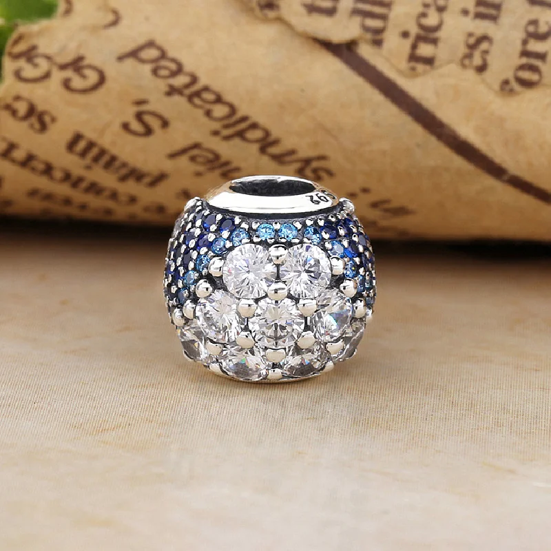 

New Real 925 Sterling Silver Beads Charms Shine Pave Crystal Ball Charm Fit Original Pan Bracelet For Women DIY Jewelry Making