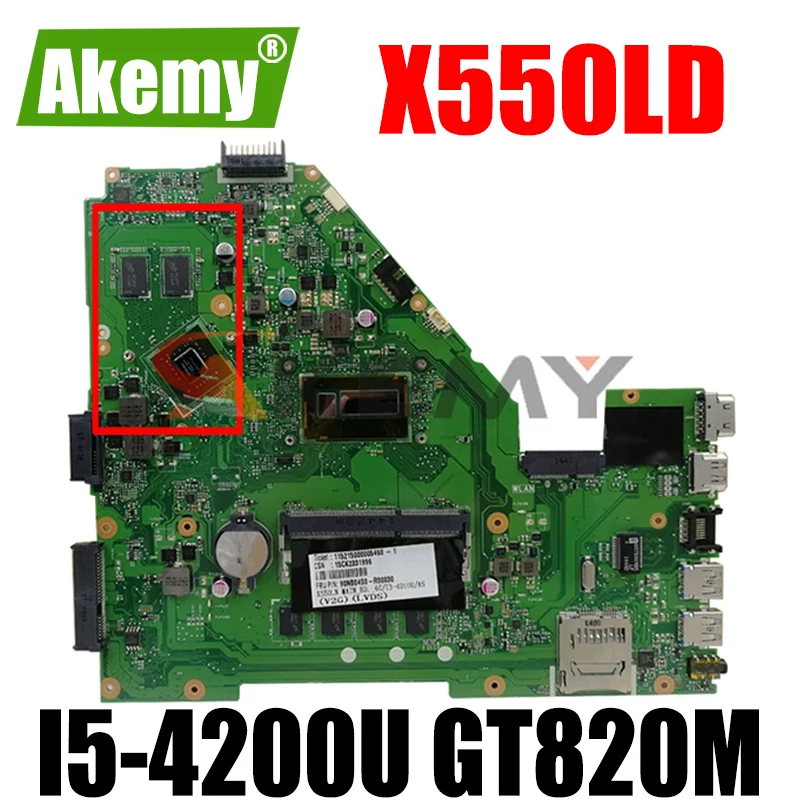 

Akemy X550LD Laptop motherboard for ASUS VivoBook X550LD X550LC X550LN X550L mainboard DDR3L 4GB-RAM I5-4200U GT820M LVDS