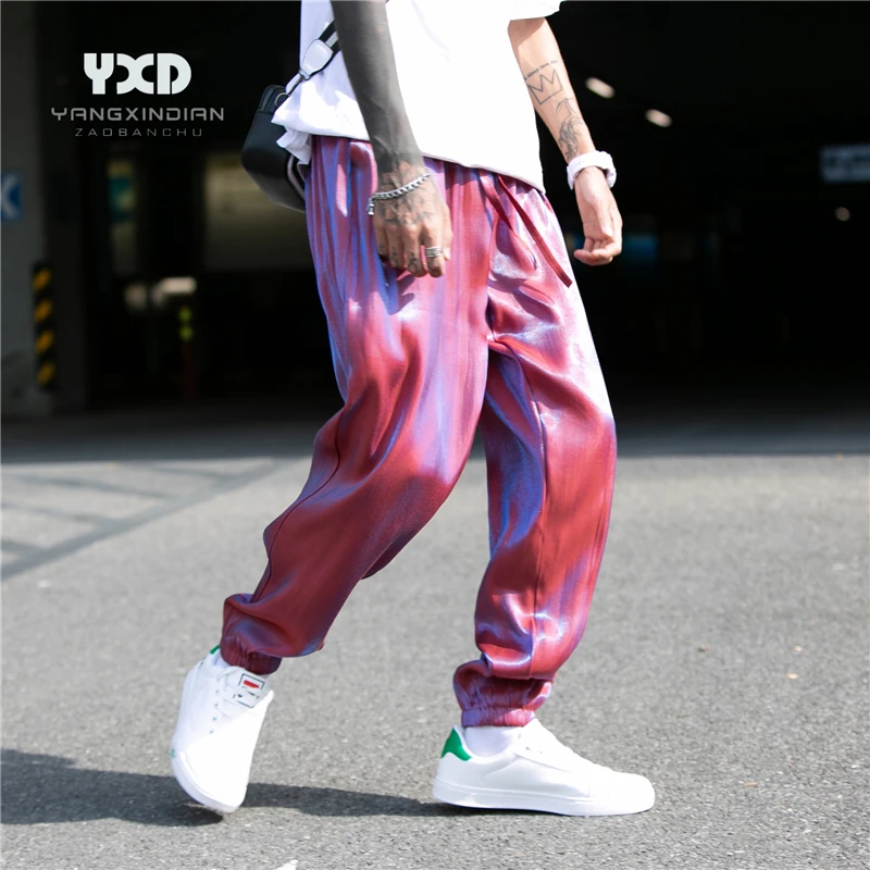

Men clothing men's summer thin streetwear casual pants Jogger man seven colored reflective sport pants Male harajuku sweatpants