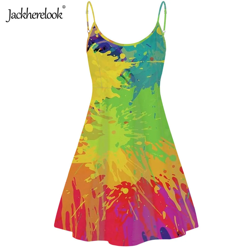 

Женские вечерние платья jackhereluk, разноцветное Радужное платье-комбинация без рукавов длиной до колена, пляжный Сарафан