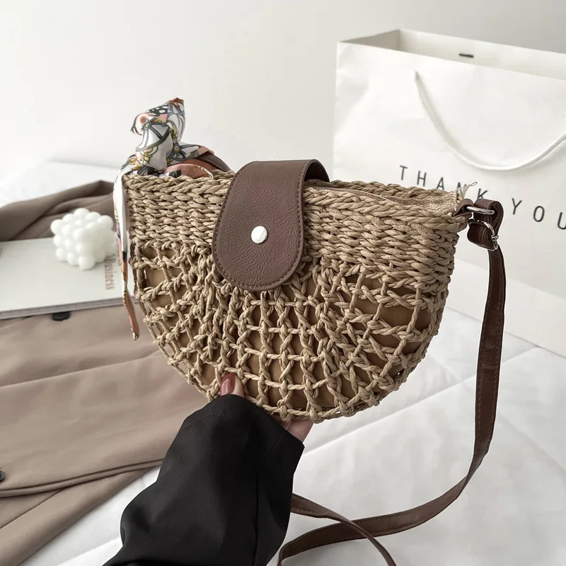 2021 trend knitting ladies straw bag Crossbody Women's white Fashion brand small high quality summer |