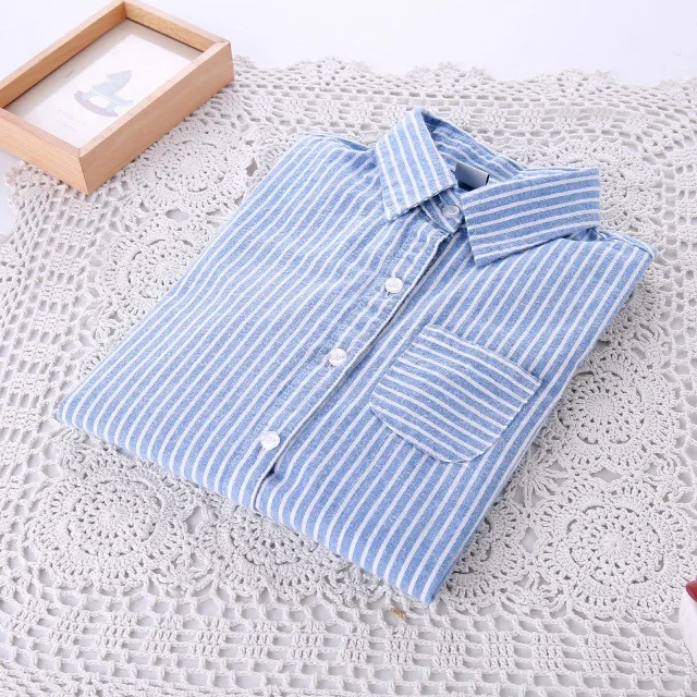 Женская блузка из хлопка Сезон весна осень Повседневная синяя рубашка в красную