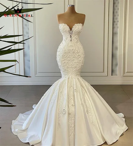 Сексуальные Свадебные платья Русалка милое атласное строгое роскошное реальное платье невесты на заказ DE44