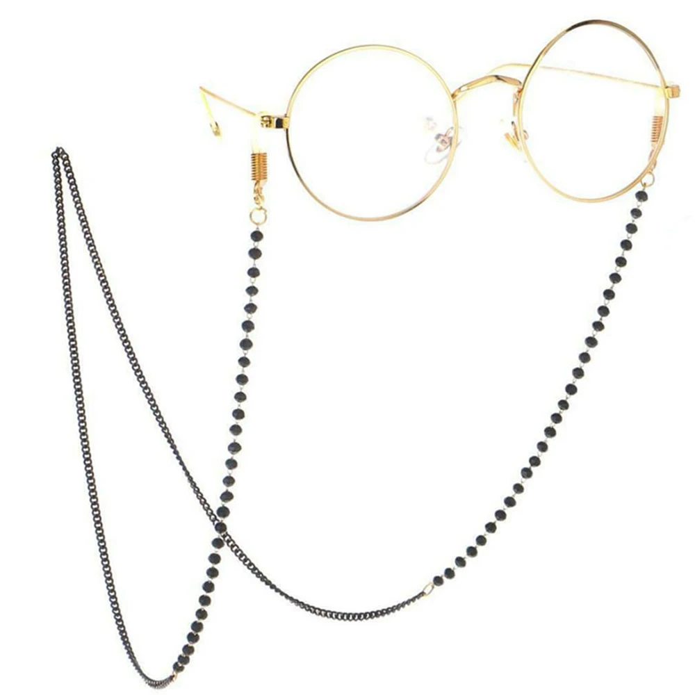 

Acrylic Crystal Glasses Neck Strap Chain Acrylic Crystal Black Beads Eyeglasses Chains Necklace Metal Sunglasses Hanging Rope