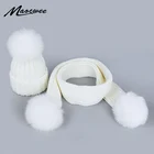 Милые детские помпоны из лисьего меха для взрослых, зимний комплект из шапки и шарфа для мальчиков и девочек, вязаная шапка и шарф, 2 шт., теплые шапки