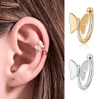 Серьги-клипсы женские, золотистые, без пирсинга, с бабочкой, украшения для ушного хряща