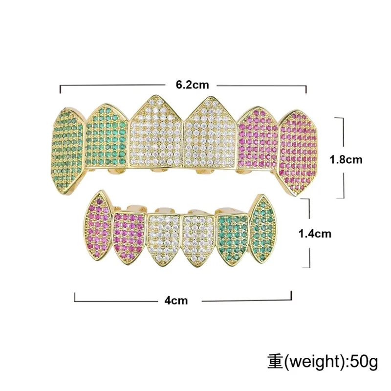 В стиле хип-хоп золото Цвет зубы грили Фул чешские циркониевые Зубы вампира льдом