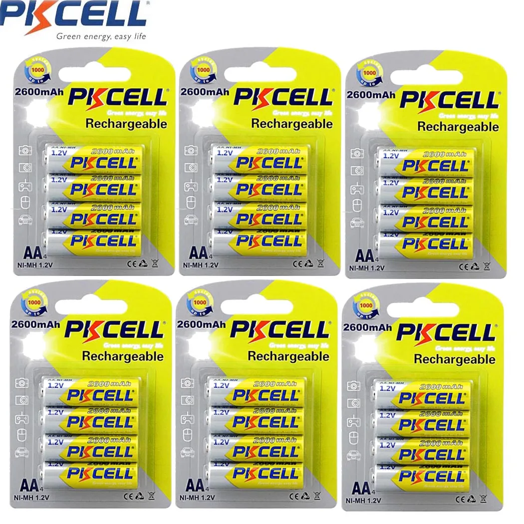 Аккумуляторные батарейки PKCELL AA 1 2 в NIMH 2600 мАч 24 шт./6 карт|Перезаряжаемые батареи| |
