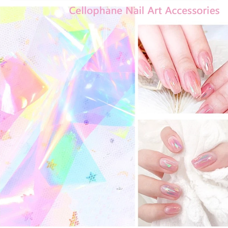 Aurora Ice Cube Cellophane Large Colorful Transfer Paper Laser Jewelry Nail Art Candy Paper DIY Cellophane Nail Art Accessories