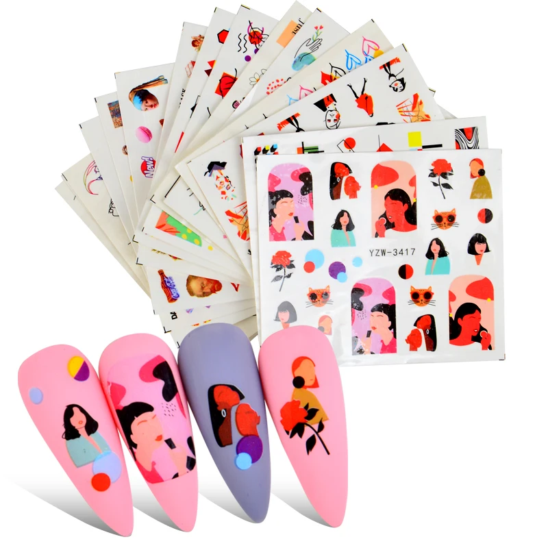 

3D водяные знаки, наклейки для ногтей, цветочные геометрические сексуальные девушки, водные переводки для ногтевого дизайна, тату, слайдеры, ...