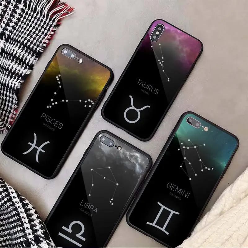 

12 constellations Zodiac Sign Phone Case Tempered glass For iphone 6 7 8 plus X XS XR 11 12 13 PRO MAX mini
