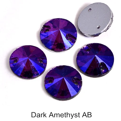 Dark-Amethyst-AB 5 размеров Красный AB Круглый Rivoli Кристалл Стекло пришивные стразы с плоской задней частью глубокий синий АВ пришивные стразы для свадебного платья B0999 - Цвет: Dark-Amethyst-AB