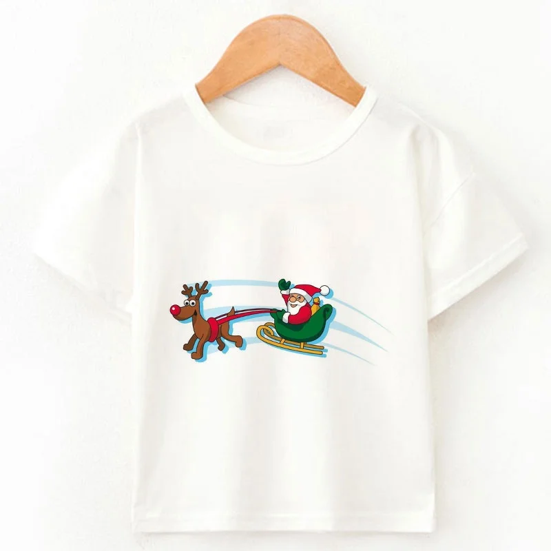 

T-Shirt for Kids Boys Girls Shirts Baby Child Toddler Christmas Elk Print Funny Party Top Clothing Short Sleeve Tees Xmas Gift