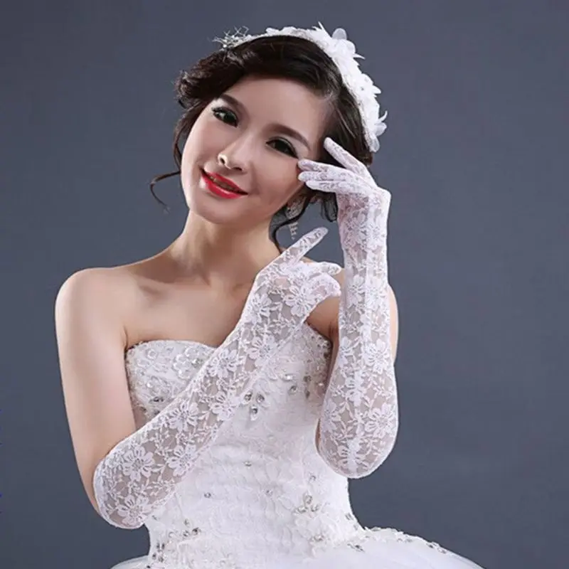 

Wedding Dress Accessories Charm Bridal Gloves White Lace with Finger Long Glove Elegant Lady Bride Prom Jewelry