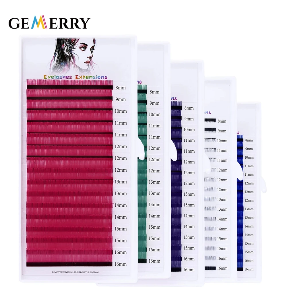 

Gemerry 16 линий цветные ресницы расширения профессии макияж искусственной норковые пучковые ресницы мягкие Cilios ресницы Цветной