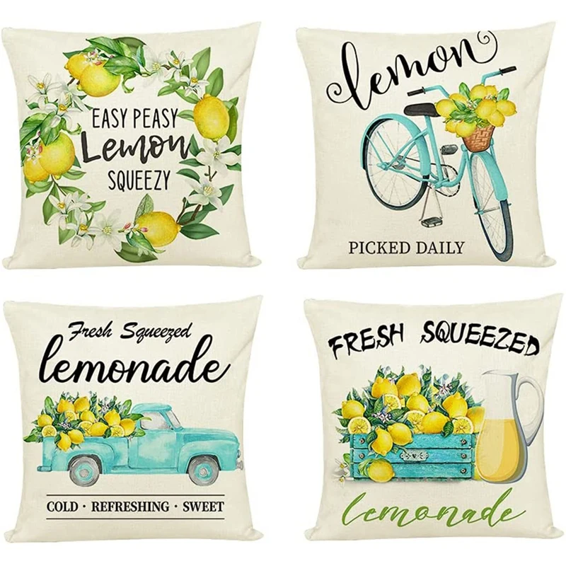 

Summer Lemon Pillow Covers 18X18 Inches Set of 4, for Sofa Decorative,Farmhouse Throw Pillow Covers for Home Decor