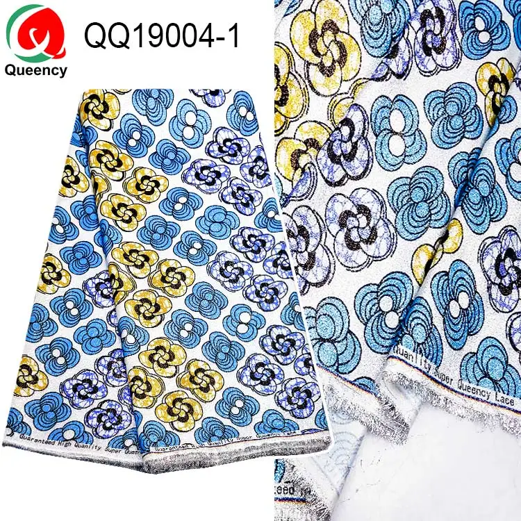 

QQ19001 Queency Made Unique design Shiny Fabric American and Nigerian ankara Star print silver line Material for sew dress