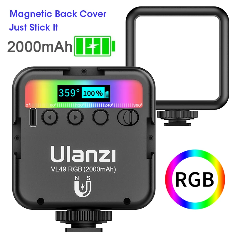 

Ulanzi VL49 Full Color Mini RGB LED Video Light 2500K-9000K Magnetic Mini Fill Light Extend 3 Cold Shoe 2000mAh