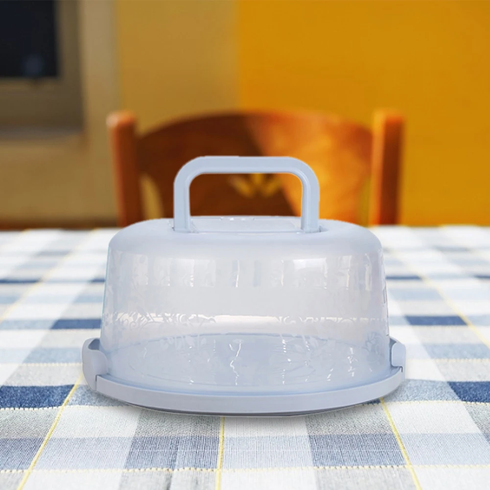 

Portable Cake Box Carrier Handle Container Pie Storage Cupcake Light Blue Round Transporting Lid Clip LockBox Baking Supplies