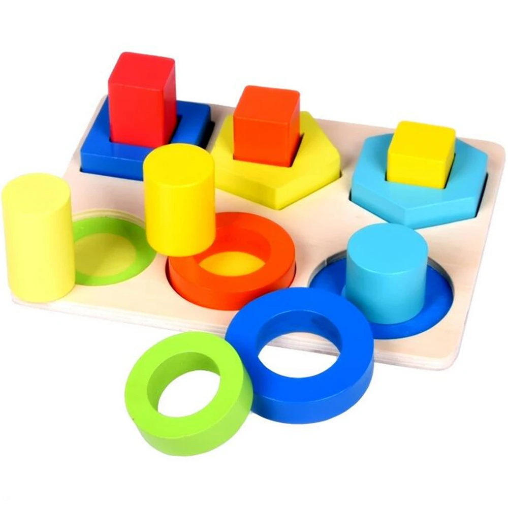 

Baby Montessori Toy Wooden Building Block Intelligence Puzzle Board Shape Matching Child Early Learning Educational Toys For Kid