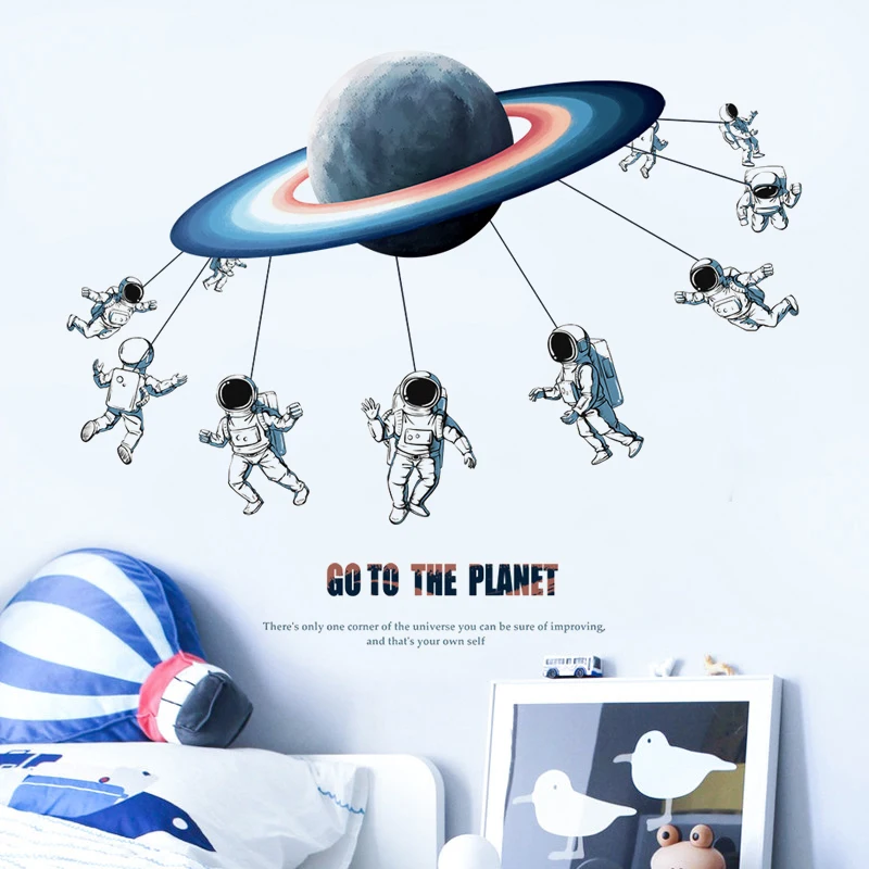 

Creative rotating planet wall stickers self-adhesive home decor kids room decoration living room study background wall decor