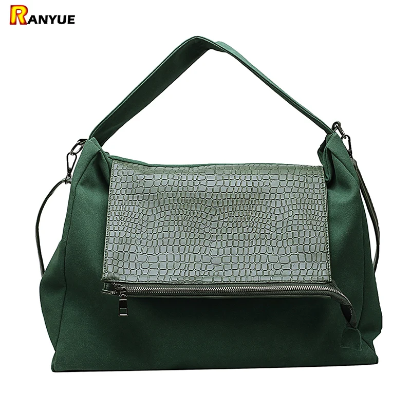 Роскошная сумка мешок из нубука Женская сумочка крокодиловая через плечо для