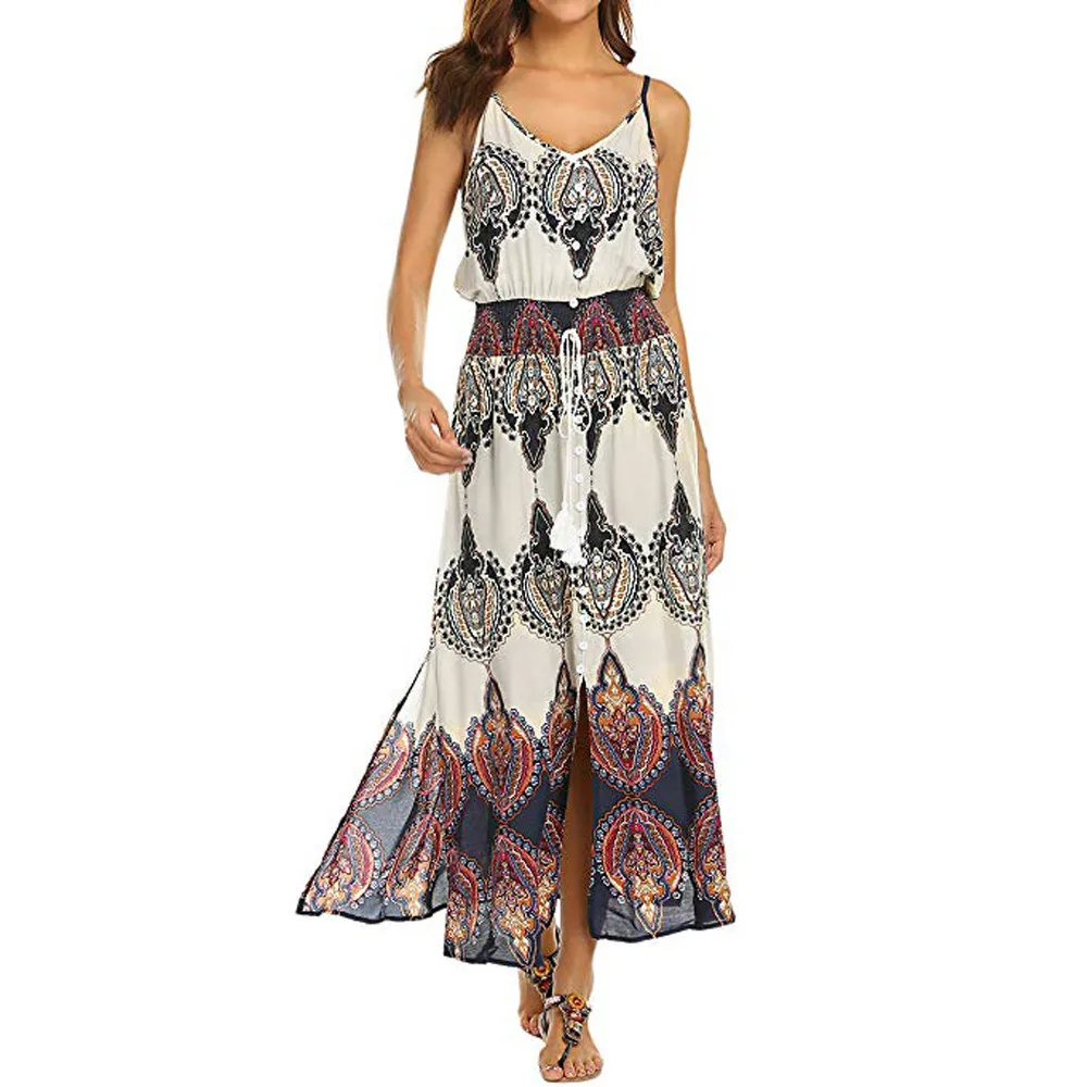 Женское платье с открытыми плечами бохо без рукавов бантом облегающее на полой