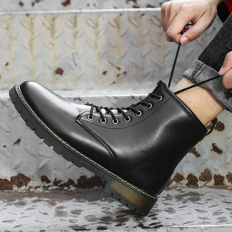 

Man Ankle Cover Black Leather Fashion Shoes Solid Color Shoes