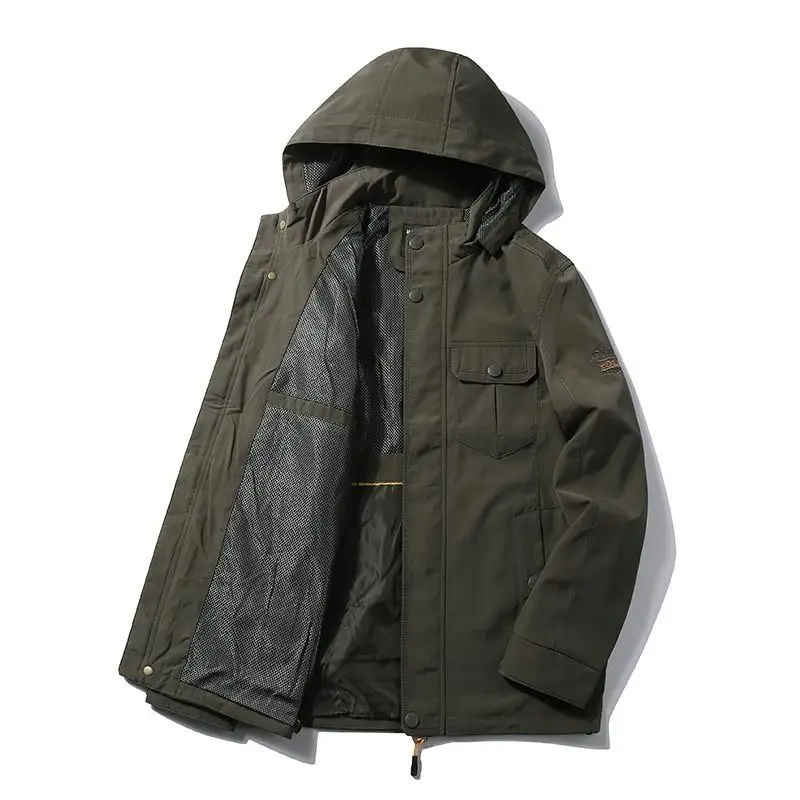 

Jacket Men'S Spring Autumn Jacket Hood Outdoor Windbreaker Middle Aged Young Casual Jacket Top Clothes