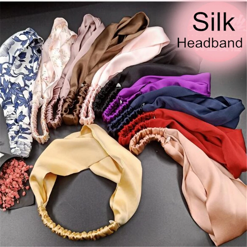 Оптовая цена атласная шелковая повязка на голову 100% Шелковая для девочек подарок