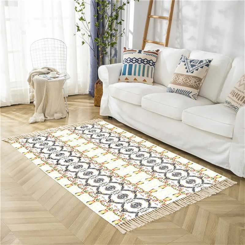 Богемный хлопковый льняной коврик ручной работы с кисточками ковер для ...