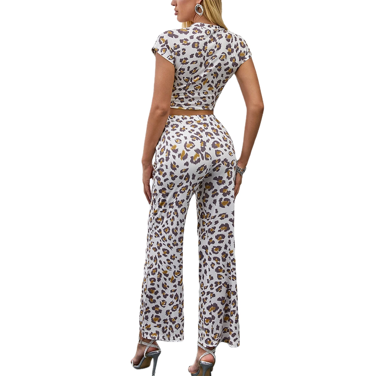 

Women Sets Fashion 2 pcs Outfit Set Short Sleeve Leopard Print Top and Pants Set for Ladies Plus Size XXL