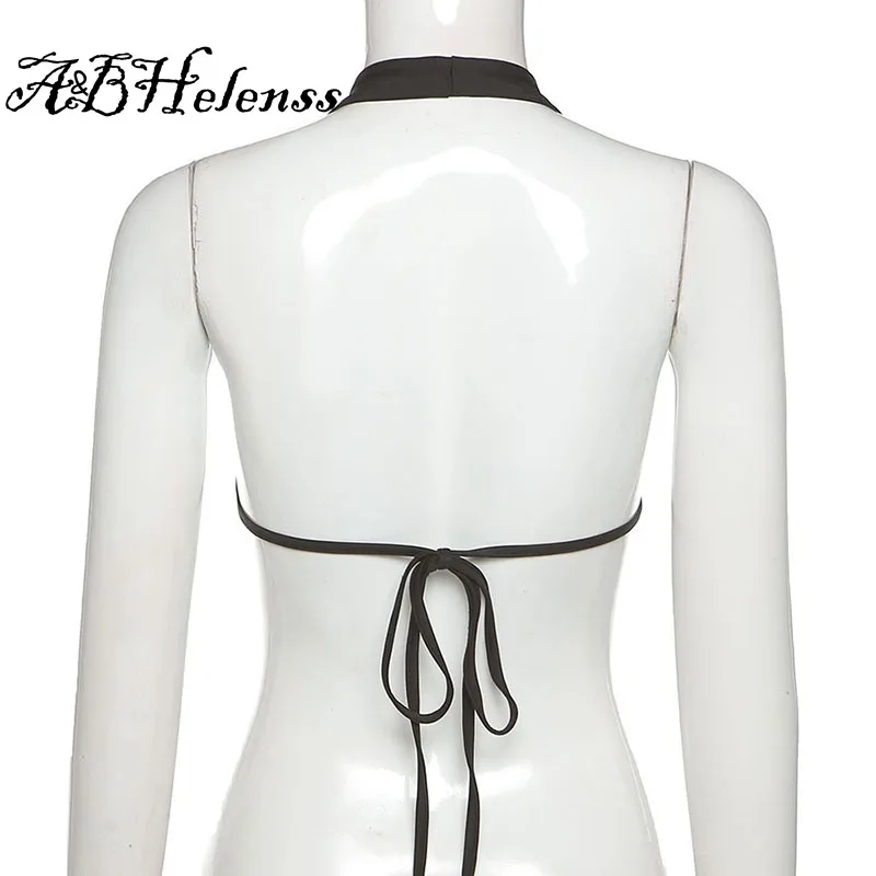 

A&BHelenss 2021 Summer Halter Solid Top Women Backless Lace Up Sleeveless Tee Sexy Club Party Club Slim Female Active Crop Camis