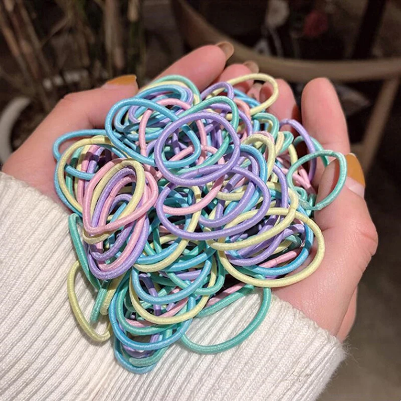 

100pcs Girls Colorful Nylon Elastic Hair Bands Children Ponytail Holder Scrunchi