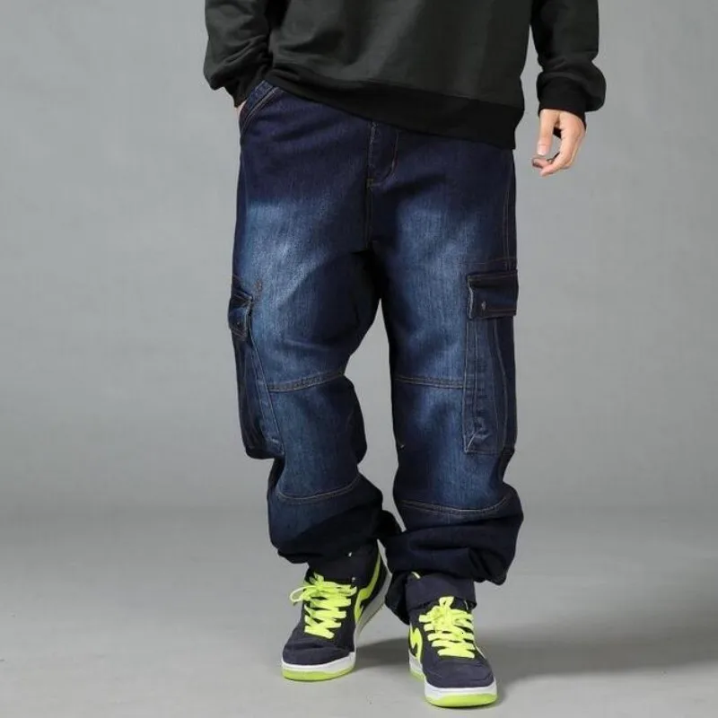 Новинка большие размеры 44 46 синие мешковатые мужские джинсы узкие прямые