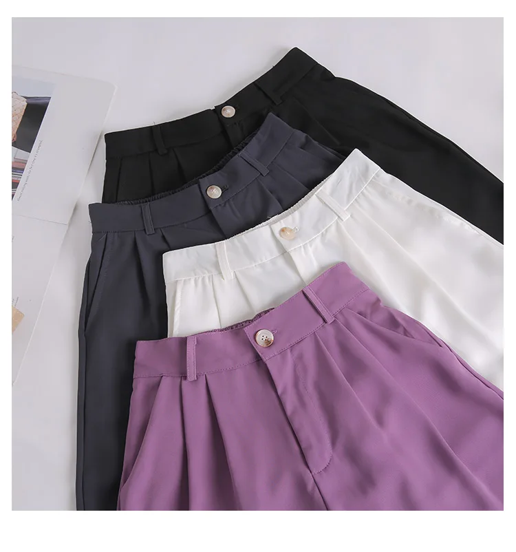 

2021 new high waist slim loose five-point pants casual a-line wide-leg suit shorts women summer black ladies shorts