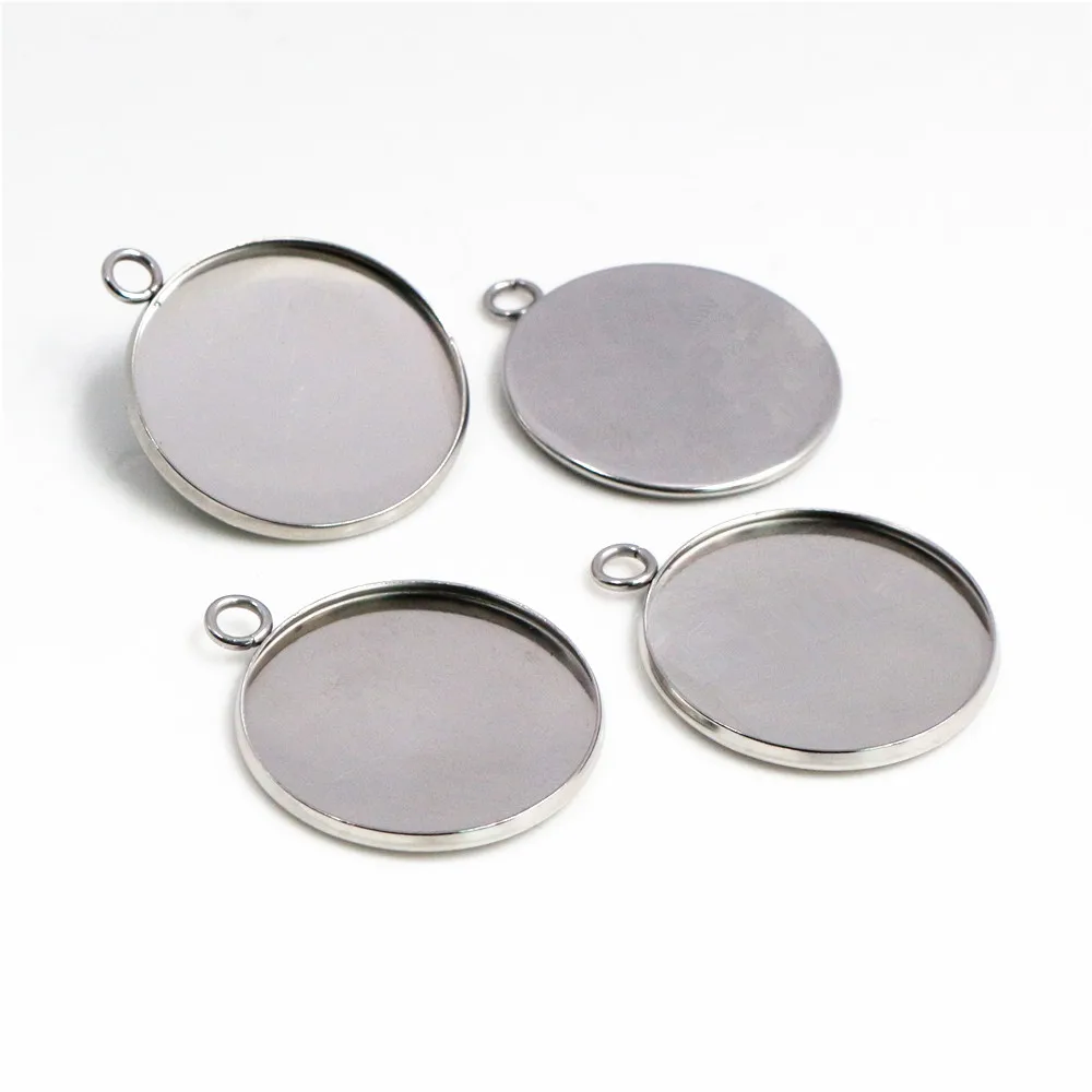 

( No Fade ) 10pcs 25mm Inner Size Stainless Steel Material Simple Style Cabochon Base Cameo Setting Charms Pendant Tray