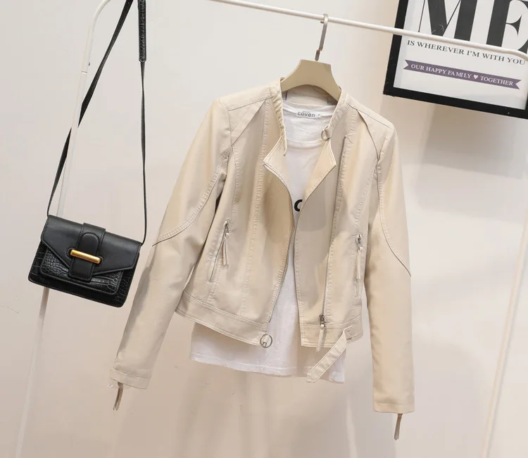 Loose Fit Big Size Asymmetrical Pu Leather Jacket New Lapel Long Sleeve Women Coat Fashion Spring Autumn 2021