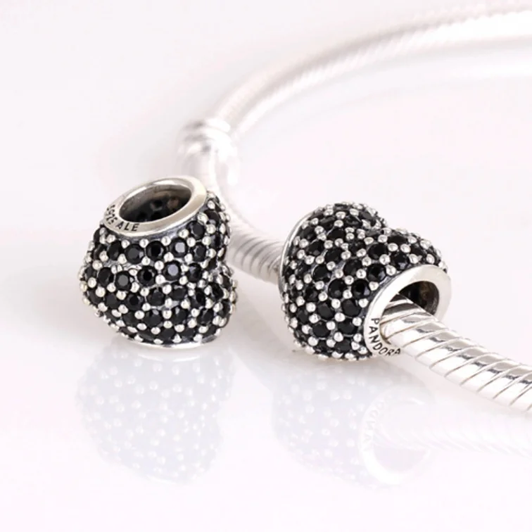 Подлинное 925 пробы Серебряное сердце для влюбленных со стразами черные