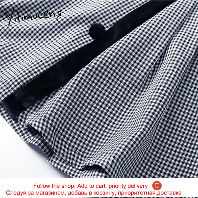 

Yitimuceng Plaid Bow Dresses Women A-Line Mini Spring 2021 Scarf Collar Long Sleeve High Wais Vintage French Office Lady New