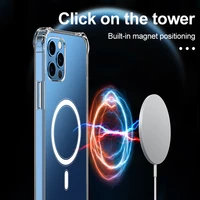 magnetic coil circle transparent clear crystal silicone phone case for iphone 12 mini pro max leather card shockproof tpu cover