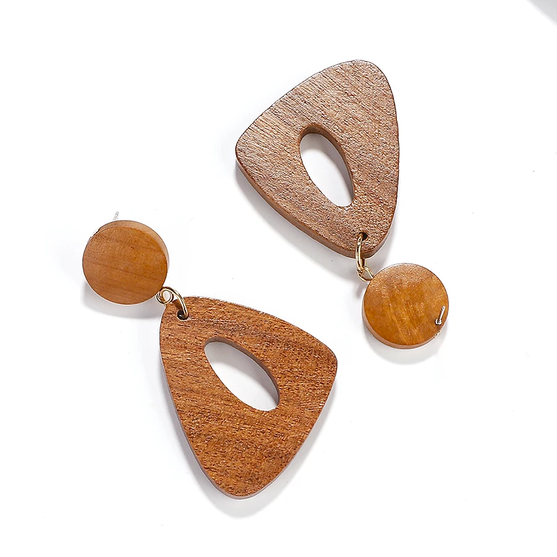 AENSOA Vintage Unique Design Brown Triangle Wooden Earrings Ethnic Irregular Geometric Statement Drop Fashion Jewelry | Украшения и