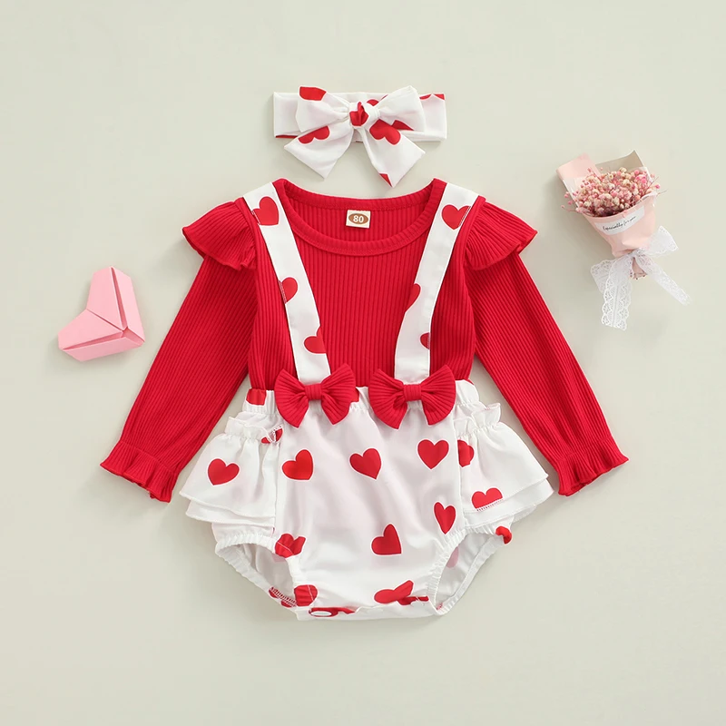 

Ma&Baby 0-24M Valentine's Day Newborn Infant Baby Girls Clothes Set Red Knitted Tops Heart Print Bow Shorts Overalls Outfits d35