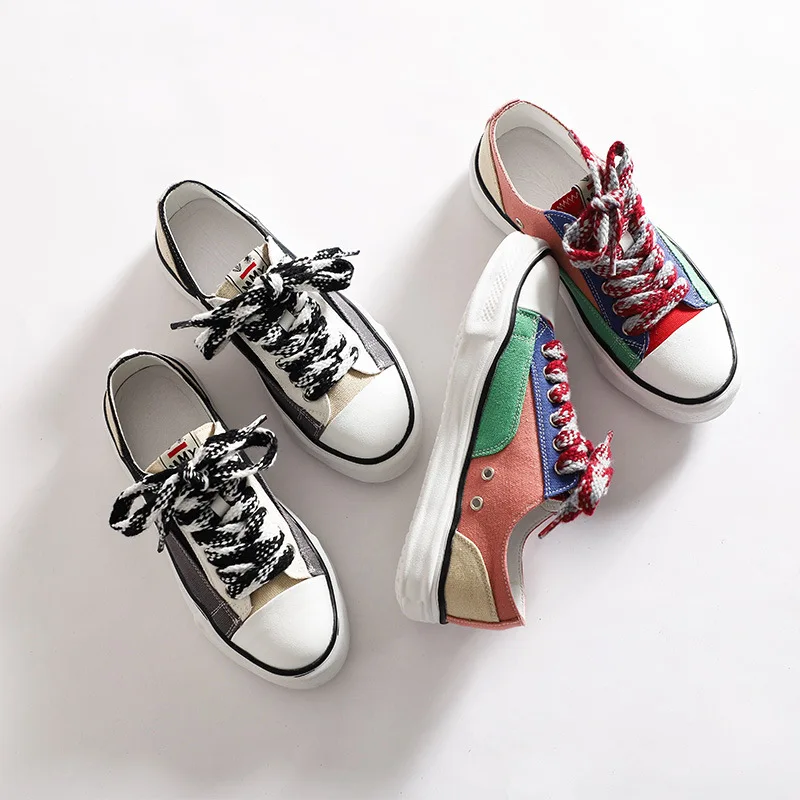 

Platform Mixed Color Canvas Shoes Women Casual Vulcanized Shoes Comfortable Soft Ladies Spring Thick Sole Shoes Women's Sneakers