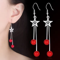 new arrival 30 silver plated elegant red pearl star ladies tassel drop earrings jewelry for women birthday gift never fade